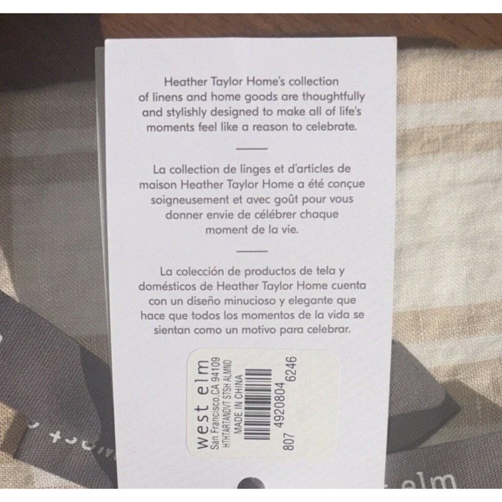 West Elm Pillow Sham Standard 20” x 16” 100% Linen Tartan Beige Plaid Coastal